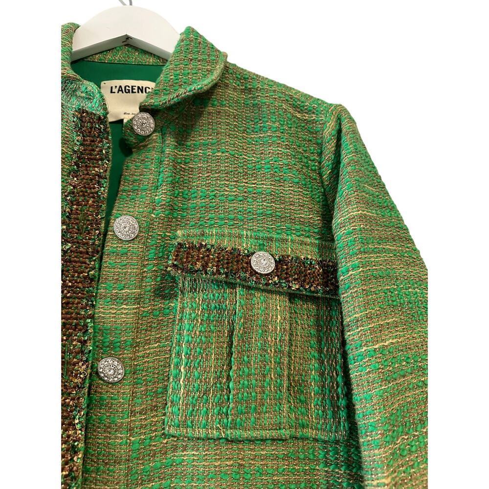 Green XS LAGence Blazer Jacket Cotton Blend Unique Picnic Tweed Fall Work Luxury - Picture 3 of 11
